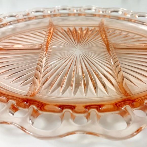 Accents Vintage Pink Depression Glass Lace Edge Platter Poshmark